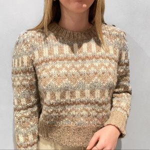 beige/brown/pastel multi color grandma sweater